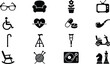 © Bappi - Senior care and retirement lifestyle icons set featuring healthcare medicine wheelchair cane rocking chair and elderly hobbies vector silhouettes
