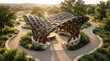 © kinkin - Discovering Tranquility An Intricate Pavilion Nestled Amidst Lush Greenery and Winding Pathways
