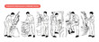 © Dinali - Industrial mechanic maintenance vector illustration set featuring professional technicians repairing heavy equipment, excavator engine, car, and tractor cab in clean line art style for repair service.
