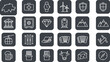 © rumi - Switzerland Travel and Culture Line Icon Set with Map Mountain Chocolate Cheese Watch Train Ski and Traditional Swiss Symbols on Square Backgrounds