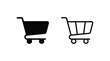 © Muniba - Minimalist shopping cart icons, black solid and outline retail trolley symbols, e-commerce purchase button vector set for web and mobile apps