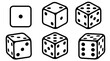 © Matrix - Six dice illustrations arranged in two rows, each face showing distinct pip counts from one to six, outlined in black.