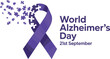 © Binoba - World Alzheimer's Day design with purple awareness ribbon and puzzle pieces for memory loss support and advocacy vector.