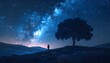 © EBG Stock Studio - Árbol en silueta bajo un cielo estrellado con vía láctea sobre colinas en paisaje nocturno tranquilo