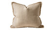© Aliona - Textured beige linen throw pillow with fringe trim, isolated on transparent background