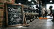 © KevinNandya - Inspirational Handwritten Motivational Message on Chalkboard Displayed Inside a Hardcore Fitness Gym Facility