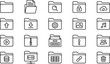© Faima - File folders and data management line icon set featuring document archive and storage symbols.