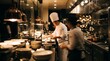 © CuteBee - Professional chefs working in busy restaurant kitchen preparing gourmet dishes on metal counters with warm ambient lighting and focused atmosphere for high end dining service industry