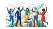 © mala - Diverse team celebrating business success confetti award trophy chart growth concept