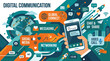 © Aries - A vibrant flat design illustration depicting digital communication with speech bubbles and a smartphone, set against a crisp, multi-layered paper background.