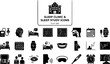 © your fav vectors  - Sleep Clinic and Sleep Study Silhouette Icon Set with CPAP Machine, Polysomnography Electrodes, EEG Readout and Sleep Apnea Diagram, 20 Icons for Sleep Clinics and Medical Device Brands, Flat Vector