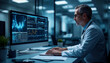 © Joko - Medical specialist reviewing health charts on multiple screens in digital workspace. Healthcare technology concept featuring data analysis, monitoring, diagnosis, and professional decision making