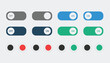 © Samsul - Collection of user interface toggle switches and radio buttons in various colors and states on a light gray background.