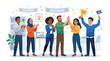 © Dadi - Diverse team celebrating success with trophy and confetti in modern office