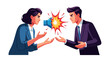 © Dita - Business Conflict: Man and Woman Arguing with Megaphone Icon, Corporate Dispute