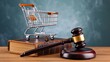 © irtaza - Shopping cart and judge gavel on law book representing ecommerce legal concept