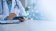 © Rashidul - Medical professional examining electronic patient records on tablet. futuristic medical doctor using AI healthcare with healthcare, electronic. futuristic medical doctor using AI healthcare