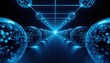 © EvergreenVisuals  - Abstract futuristic perspective view of glowing blue digital spheres forming a data corridor on dark background with abstract background technology perspective connection communication internet