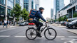© fawzy - Delivery Courier Riding Bicycle Through Urban Street
