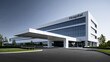 © Akash - Modern hospital building exterior with a glass facade and entryway. Ideal for healthcare concepts and medical services.