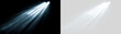 © Василий Куриленко - Multiple parallel cool white spotlight beams on black and transparent background. Volumetric light rays and stadium projector effect. Powerful concert stage lighting overlay