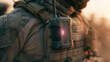 © MDRAFIQUL - Tactical soldier wearing radio communication device on military combat vest.
