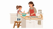 © Davi Alves - Mother and daughter baking cookies together in a kitchen isolated on white background