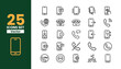 © mdelias - Set of twenty five mobile phone and telecommunication line icons displaying handset interface features network connectivity signaling devices and calling options.