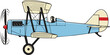 © AbdulHakim - Isolated vintage biplane vector illustration featuring a light blue fuselage, wooden wings, spinning propeller, and a pilot silhouette, classic aviation icon