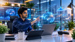 © Mosharof Visuals - ​Young IT specialist analyzing virtual cloud and neural network hologram at modern office desk at night