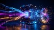 © Melisa Media - Modern computing power and data management shown by bright digital streams flowing into a central processing unit with glowing mechanical gears for optimal system efficiency and integration.