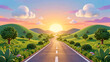 © Stas - Sunlit road winds through green hills toward glowing 2027 creating an uplifting annual journey for sustainable progress travel dreams opportunity and fresh beginnings