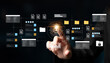 © InfiniteFlow - A close-up view of a hand interacting with a digital interface, showcasing concepts of AI, data management, and innovative technology in a modern setting. Gantry