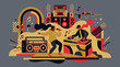 © pumpskin - DJ performing with turntables and speakers music illustration.