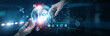© NexPix - Marketer Hands of human touching on seo network connection, search optimization improving website ranking traffic visibility keywords analytics digital growth. online presence strategy.