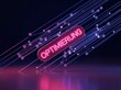 © AI-Universe - Leuchtender Schriftzug Optimierung auf pinker Neon-Pille vor digitalem Netzwerk
