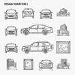 © weah - Corporate Design Variation 2 Black and White Line Drawing Set of Vehicles Buildings and Framed Artworks for Branding or Presentation