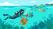 © MDISLAMHIL - Scuba diver collecting plastic bottles and waste from turquoise ocean, underwater cleanup scene, environmental conservation, marine life protection, eco-friendly diving activity, pollution removal