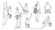 © Aka - Set of human silhouette outlines depicting various poses and movements, simple black line drawings for architectural projects and interior planning