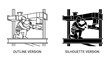 © sohag - Construction Worker Performing Task: Two graphic representations, outline and silhouette, depict a construction worker hammering a beam. These illustrations visualize industrial work, construction.