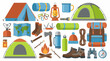 © Graphixel - Flat lay set of camping, hiking, and outdoor adventure equipment