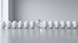 © sharp - A single diamond egg stands out among white eggs on a reflective surface indoors.
