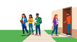 © Jesica - Group of diverse people walking towards building entrance