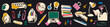 © ugguggu - Back to school halftone collage elements set with fun doodles. Stack of books, paper clips, human hands and reading student. Trendy stickers for scrapbook Pop art zine vector illustration isolated