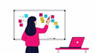 © Bungcit - Business Woman Planning Project Workflow on Whiteboard with Sticky Notes and Laptop Flat Illustration