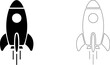 © JahirulIslam - Black rocket ship icon with exhaust symbolizing launch space travel business startup and rapid progress