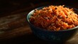 © fivan - A macro flat lay of shredded carrots and cabbage coated in sesame miso dressing with rich texture under cinematic lighting