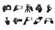 © Naveed - Black silhouette photography icons, set of 10 hand gestures with camera and smartphone, videography and mobile device interaction vector elements