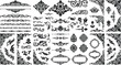 © Graphiccircle - Filigree scrollwork ornaments vector set, vintage baroque damask headers, calligraphic corner borders, text dividers, floral medallions, decorative crests, black elements