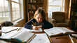© Adjie - young girl studying at home desk.